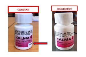 NOTE: the legally supplied version of Kalma 2, and has the manufacturer's image on it (Mylan) whereas the counterfeit version is missing the manufacturer's image on the label.